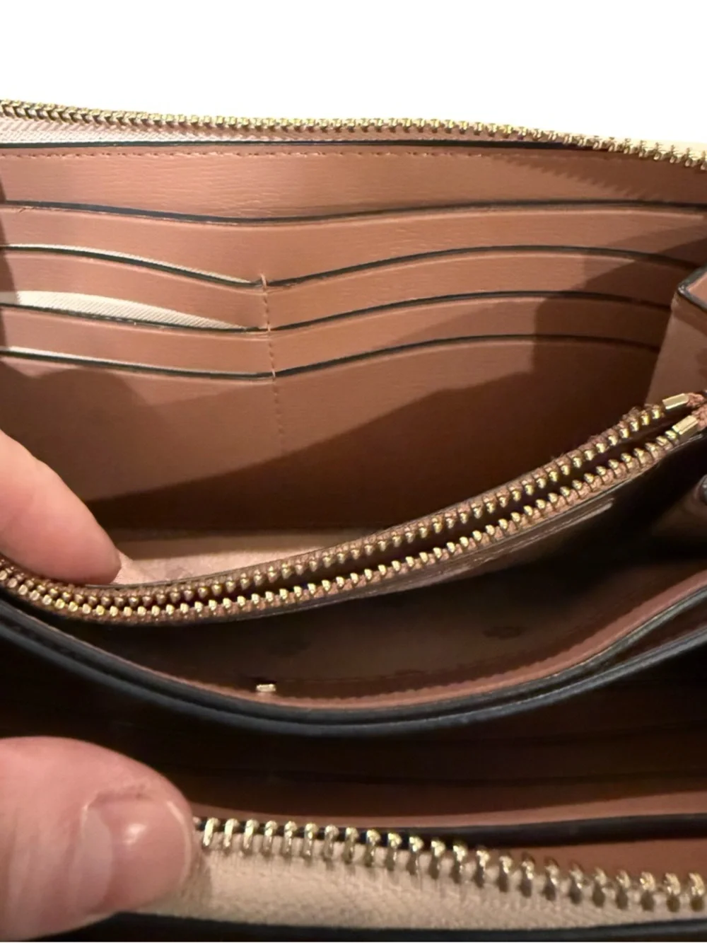 Kate Spade Spencer Zip Around Wallet Colorblock Saffiano Leather Blush Beige